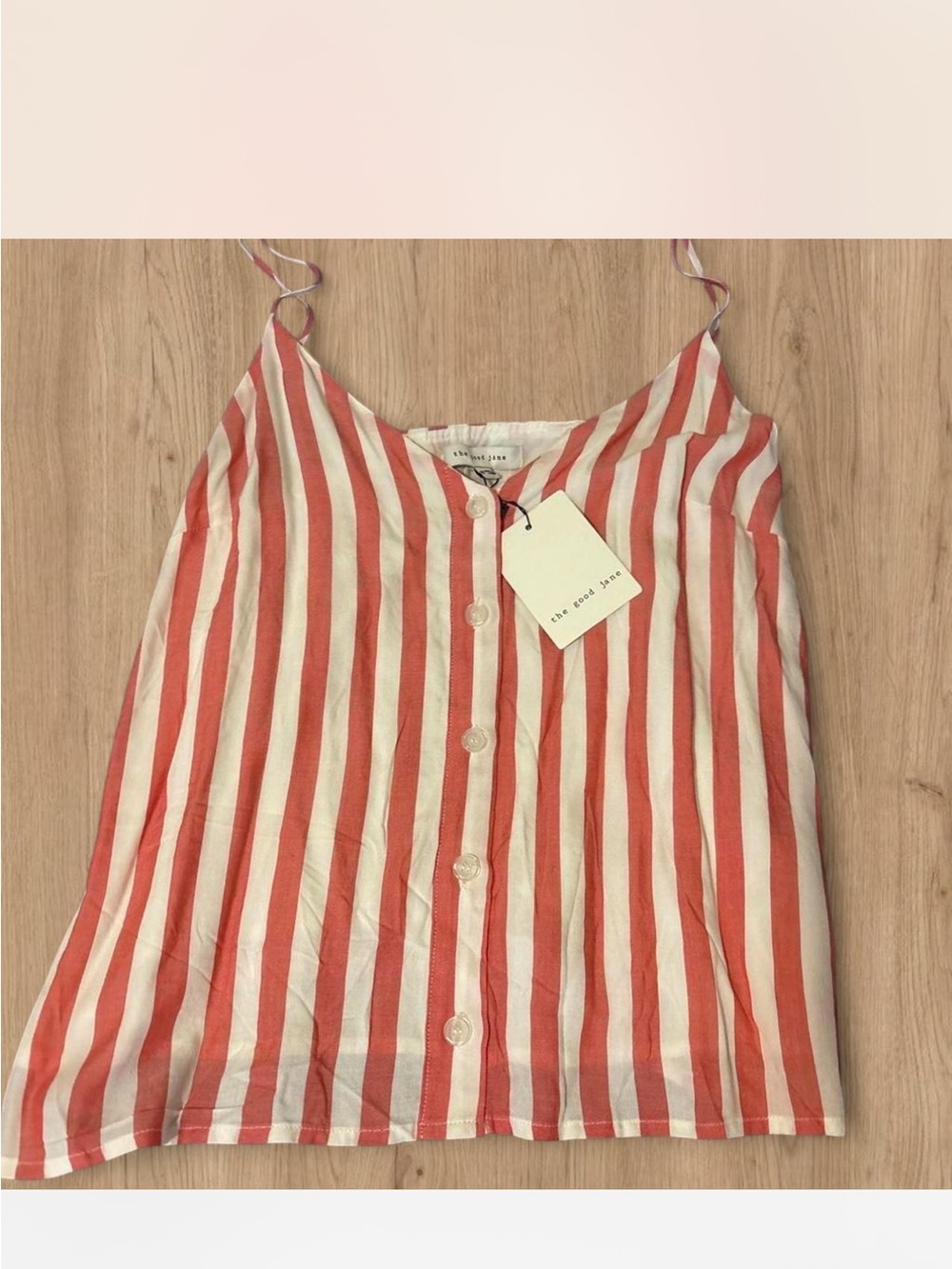The Good Jane Coral and White Striped Button-Front Cami